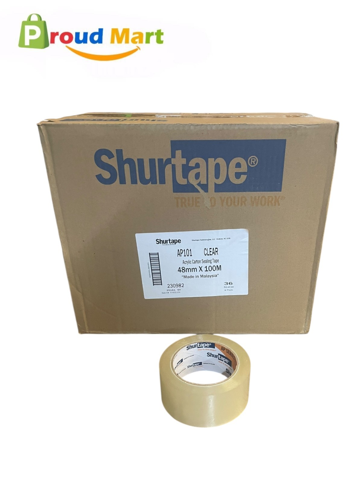 Case of 36 Shurtape AP 101 Acrylic Film Clear Tape 100m Length x 48mm Width