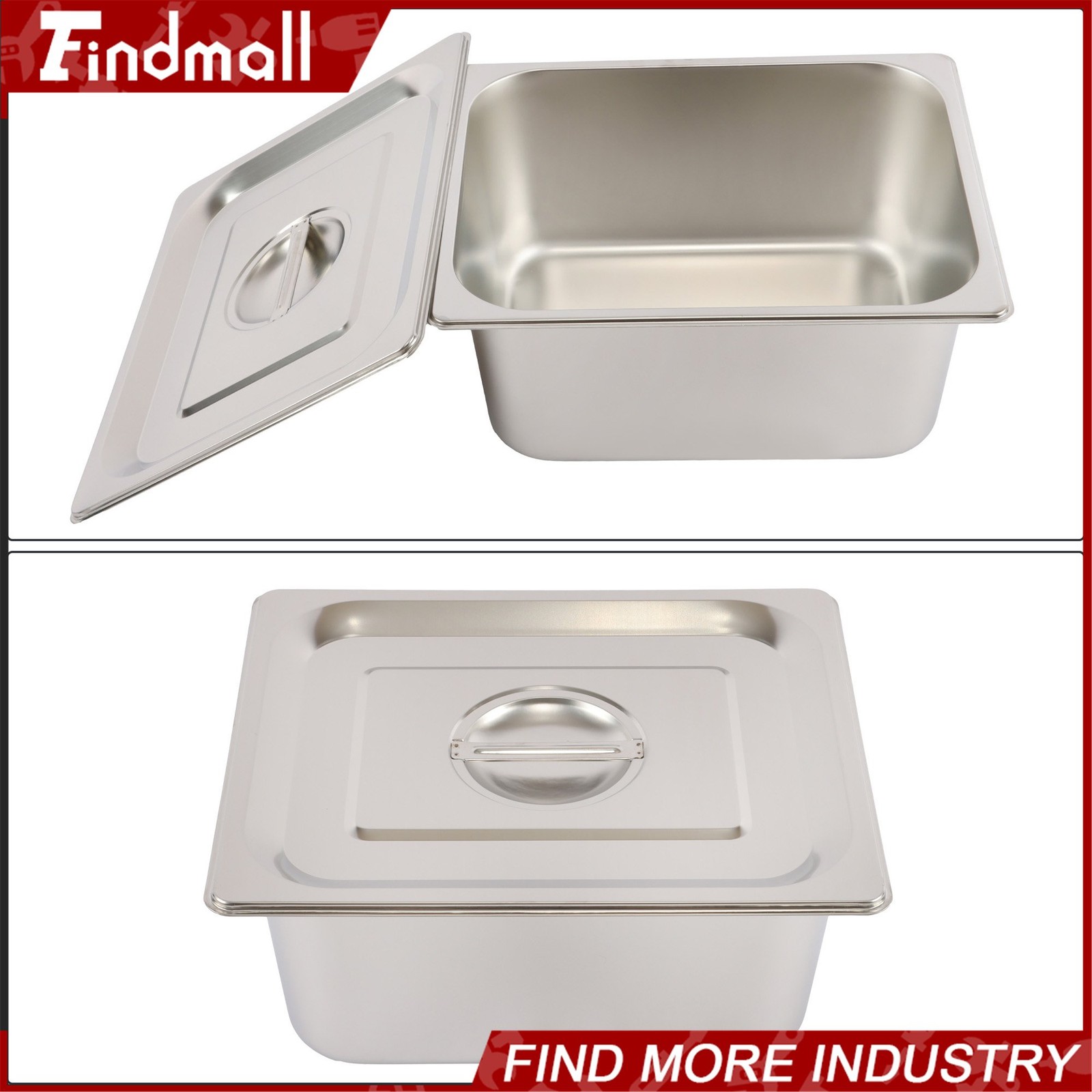 Findmall 2 Pack Hotel Pans 1/2 Size 6″ Deep Stainless Steel Steam Table with Lid