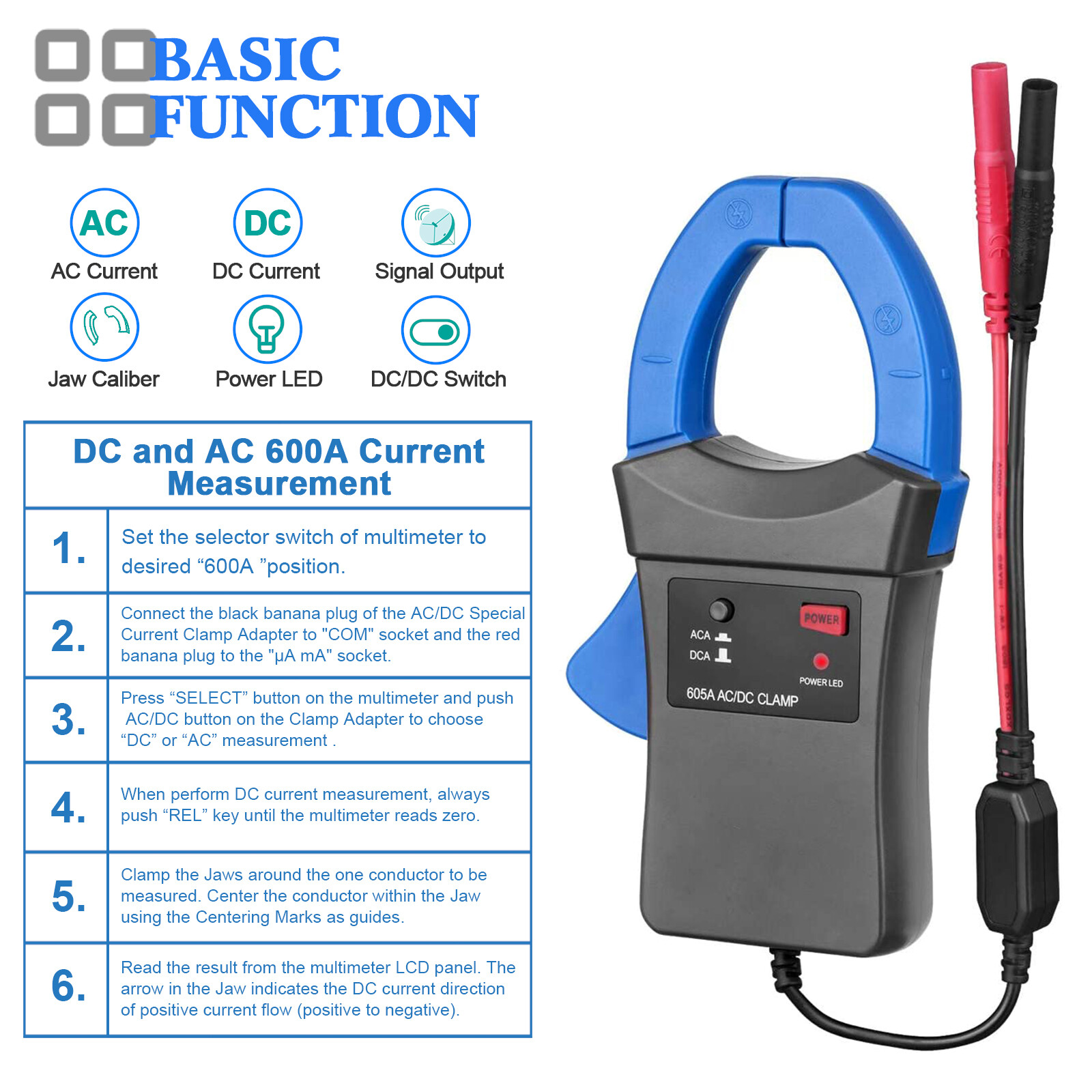 HoldPeak Current Clamp Adapter Oscilloscope Multimeter Meter AC/DC 600A Clamp-on
