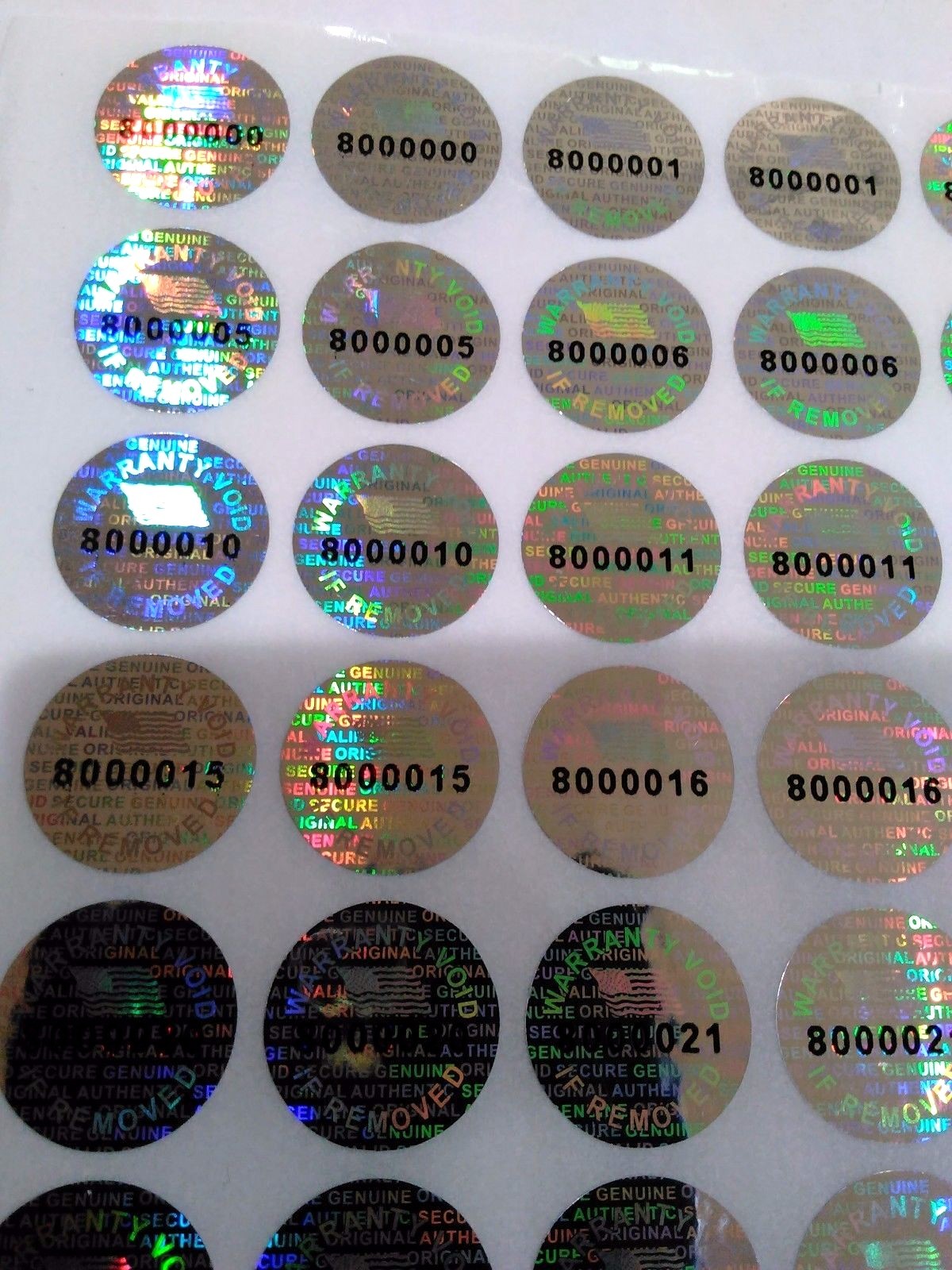 200 ROUND Pair serial 14 MM TAMPER EVIDENT SECURITY VOID HOLOGRAM LABELS SEALS