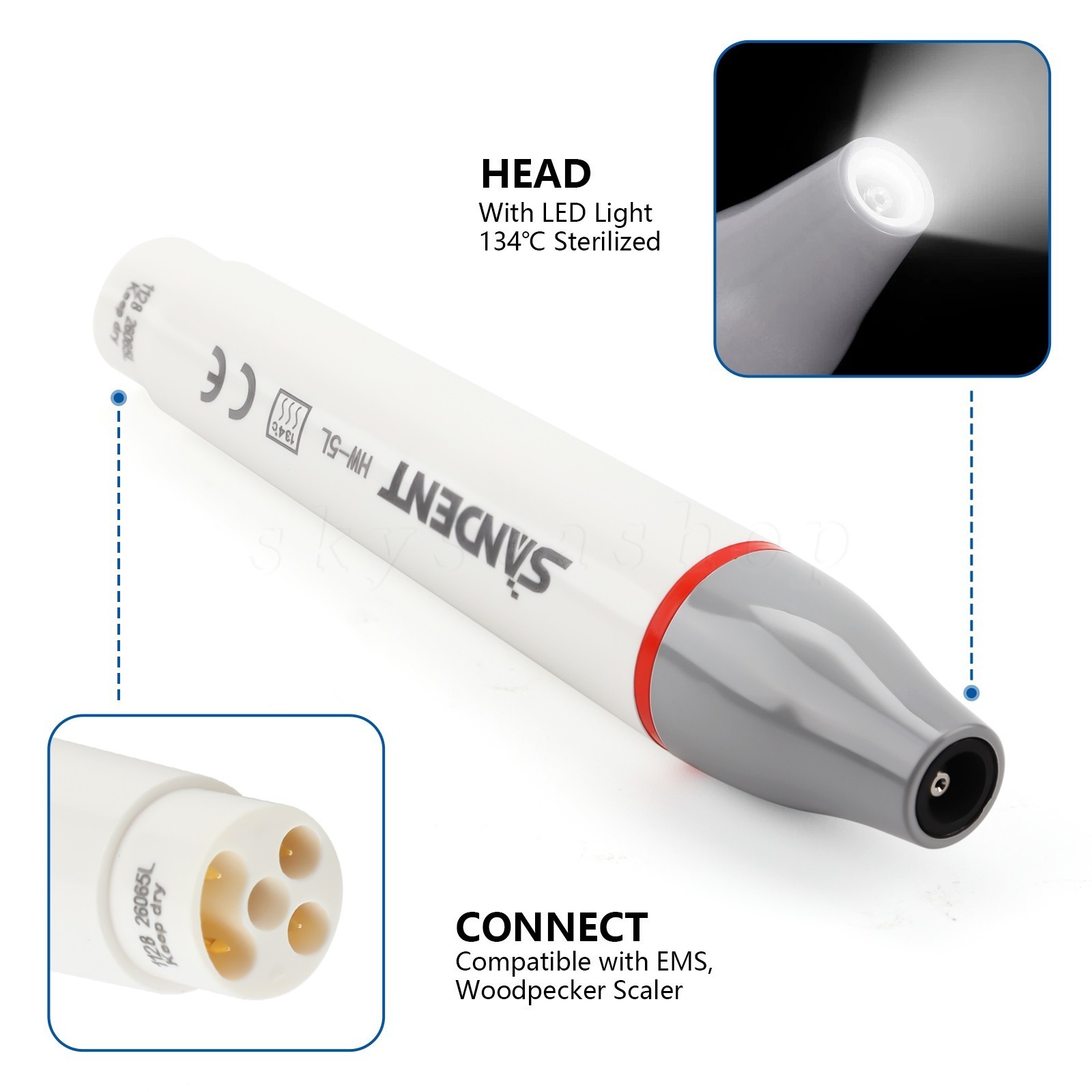 1-5PCS LED Detachable Handpiece Dental Scaler Handle HW-5L for Cavitron EMS