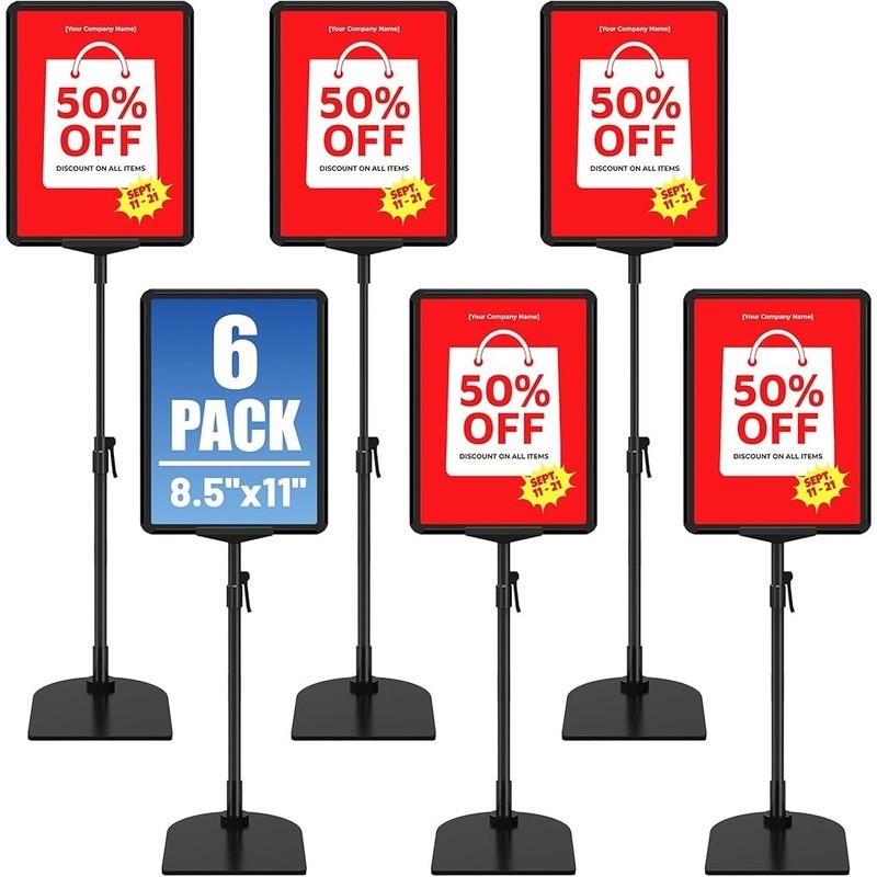 6Pack Sign Stand for Display 8.5×11 Adjustable Poster Stand for Table Top &Floor