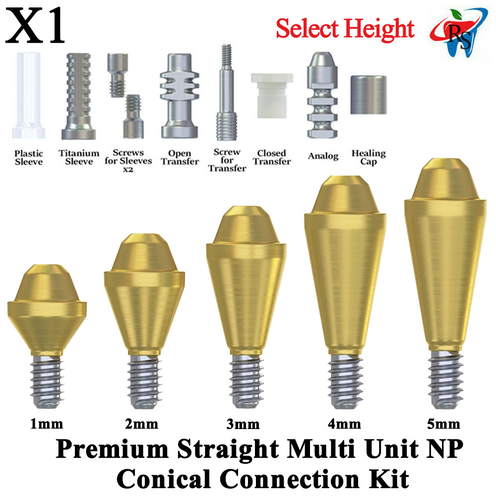 1x Kit Prosthetic Straight Multi Unit 1.6 NP Conical Connection 2.25 Titanium