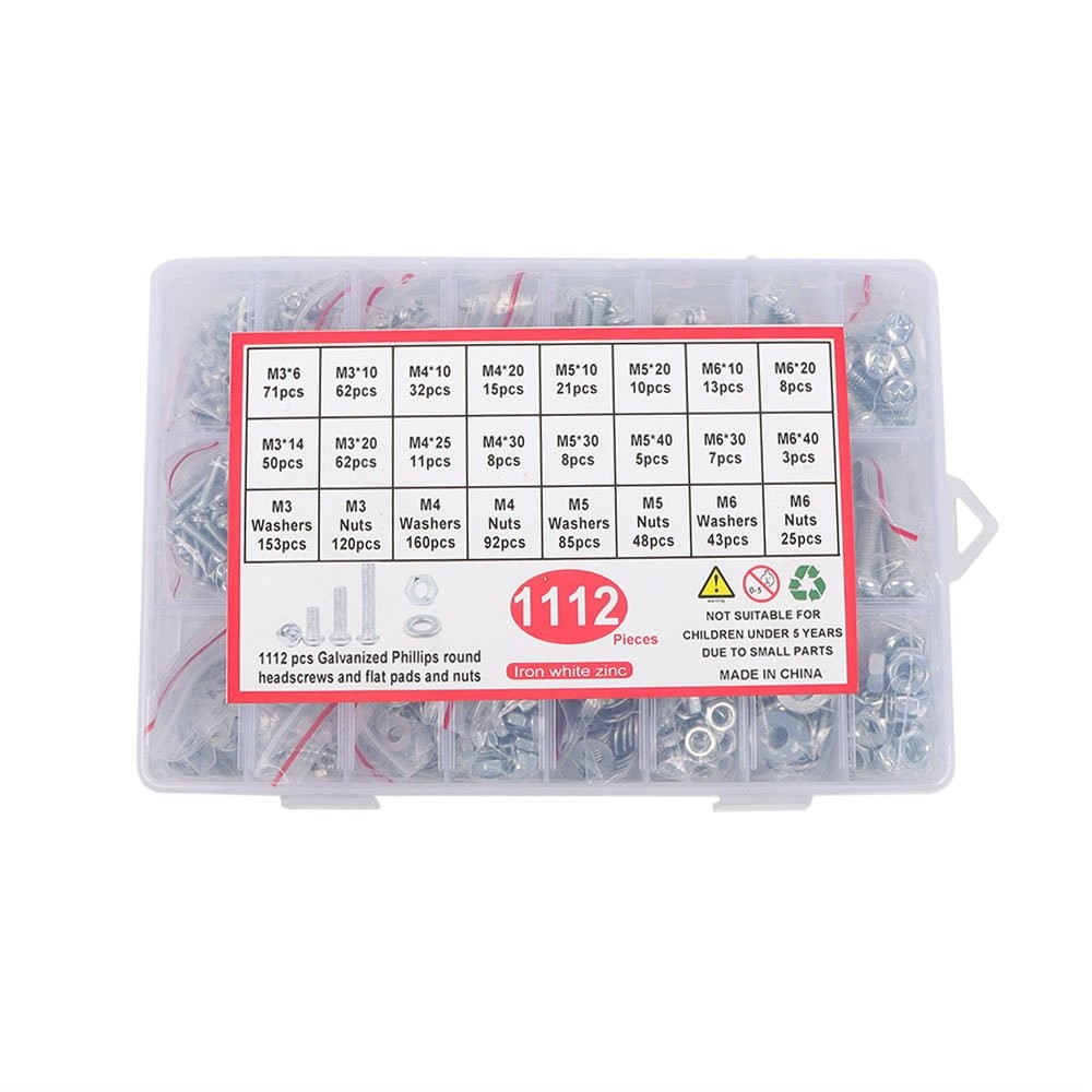 Bolts And Nuts Sets With 1112 Pcs M3/M4/M5/M6 Assortment Kit Screws