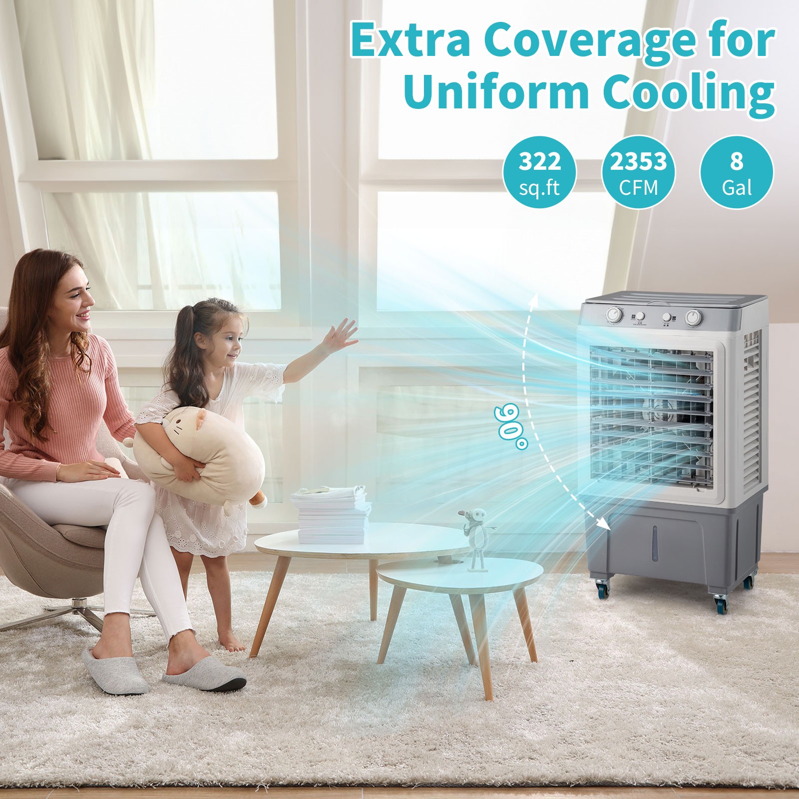 Portable Air Conditioner Fan Evaporative Cooler 2400CFM Swamp Cooler Manual 30L