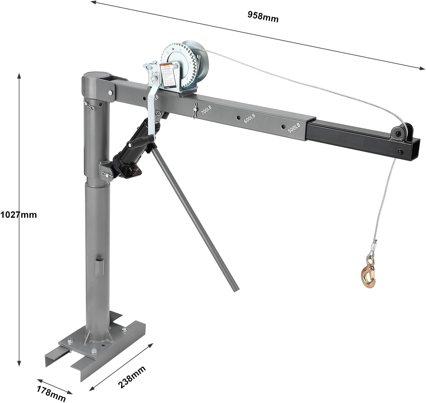 Pickup Truck Crane Hoist with 1000 lbs Capacity, Hydraulic for Lifting Goods