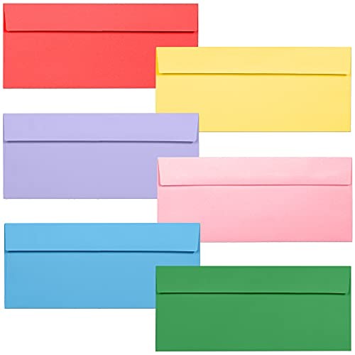 Colored Envelopes Letter Size 36 Pack 4.125×9.5in 6 Colors