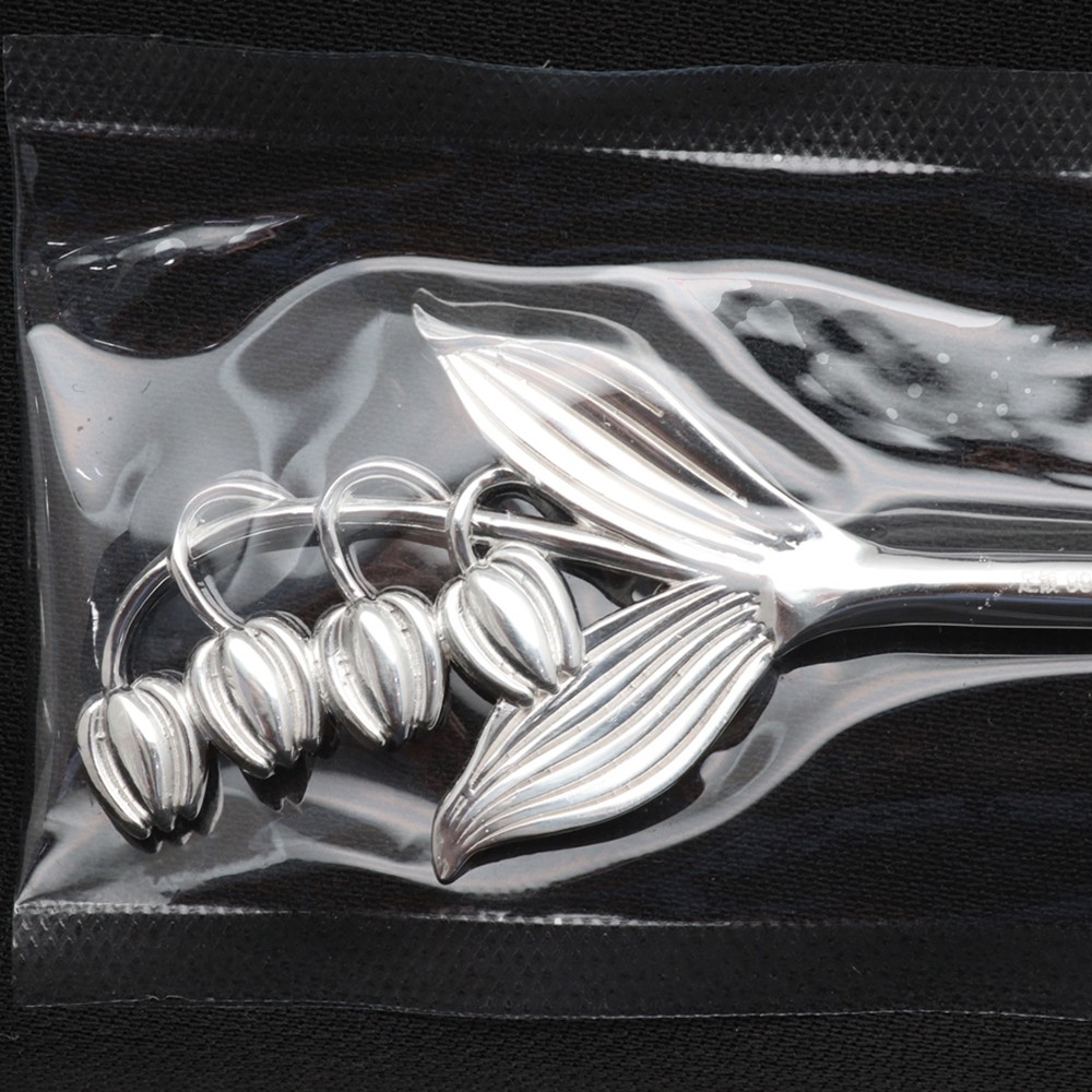 Pure S999 Fine Silver Hairpin Daily Carved Lily Flower Hair Stick 26g 6.7inch