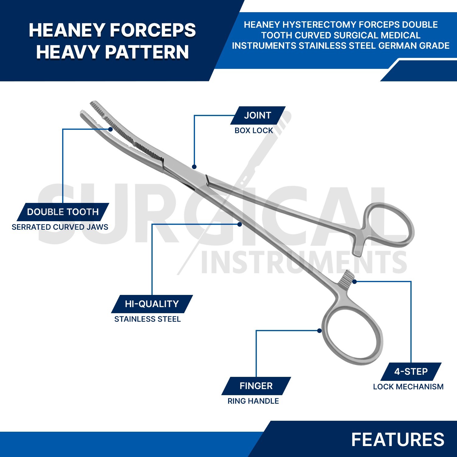 2 Heaney Hysterectomy Forceps Surgical OB/GYNE Curved 8.25″