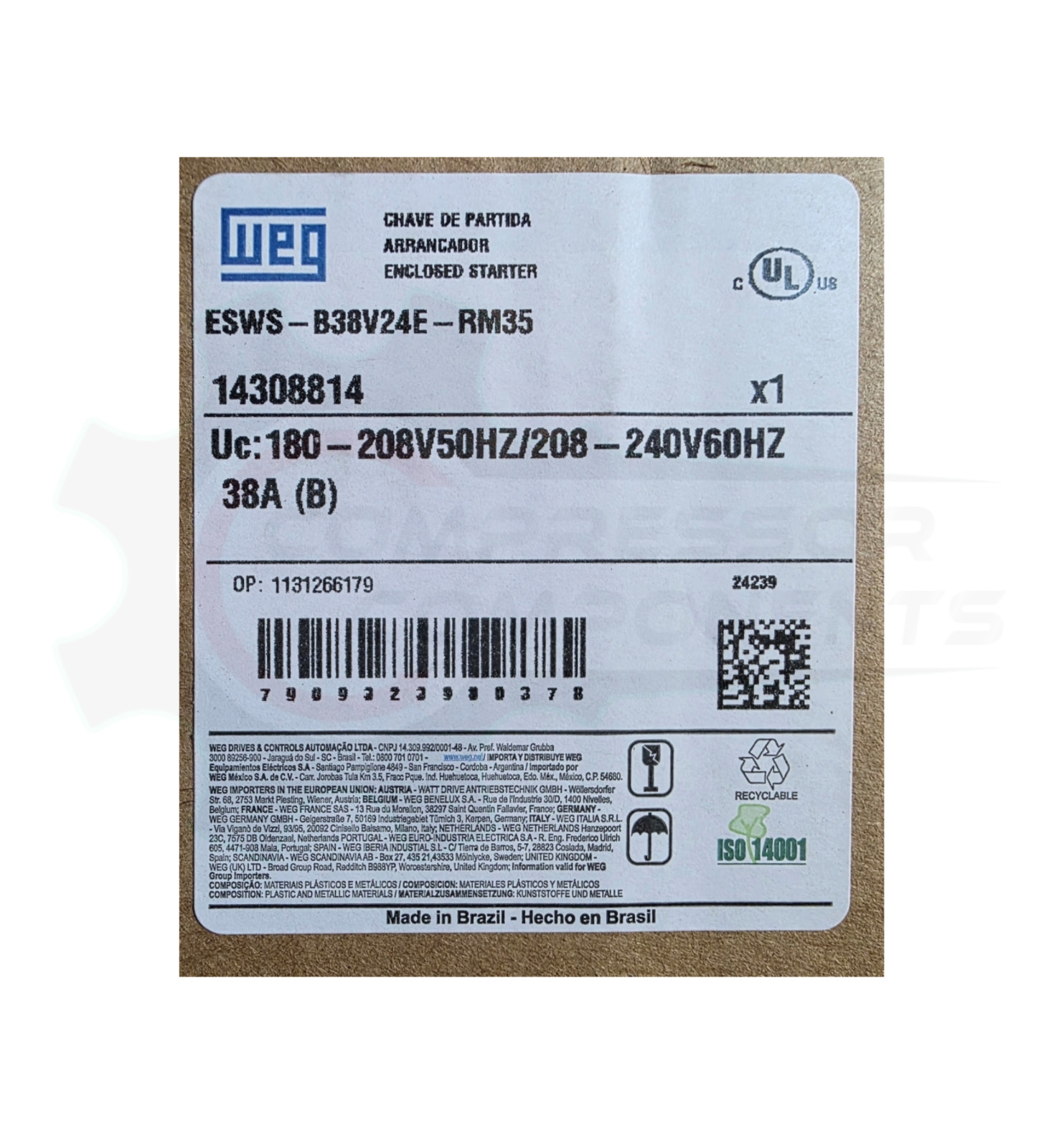 Weg ESWS-B38V24E-RM35 Magnetic Motor Starter 7.5HP 1 Phase 208-240 Volt / 38 Amp