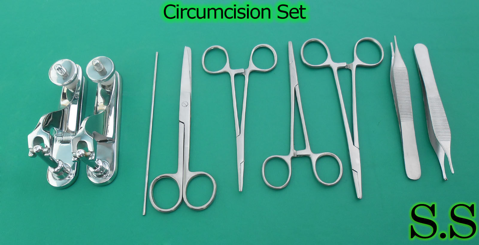 Circumcision Set c/w»2 Gomco» style clamp 1.5cm+1.45cm, s/s & 6 s/s inst DS-836