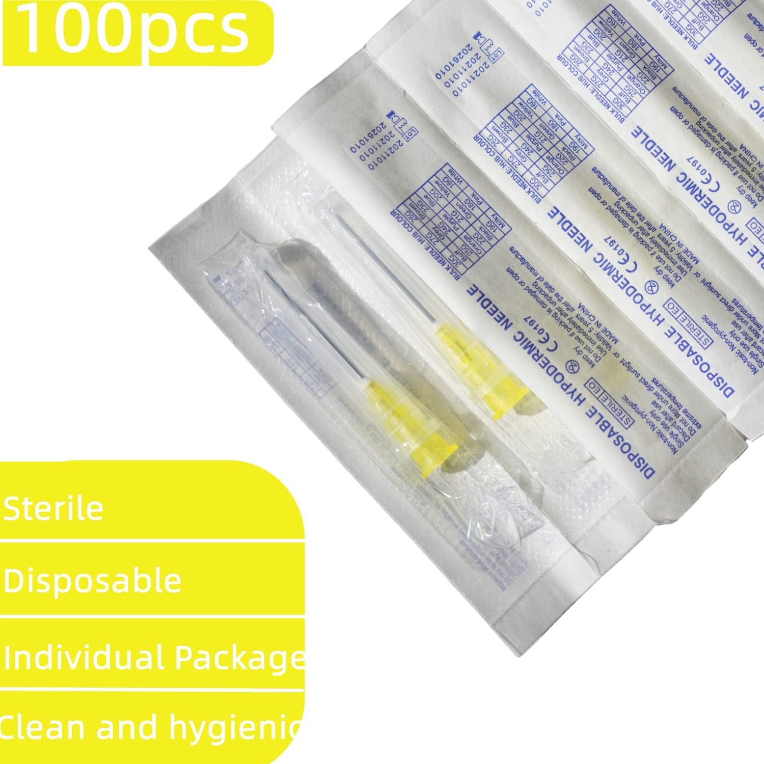 100 Pack 20Ga 1Inch Sterile Disposable Injection Needl with Cap 1 Inch