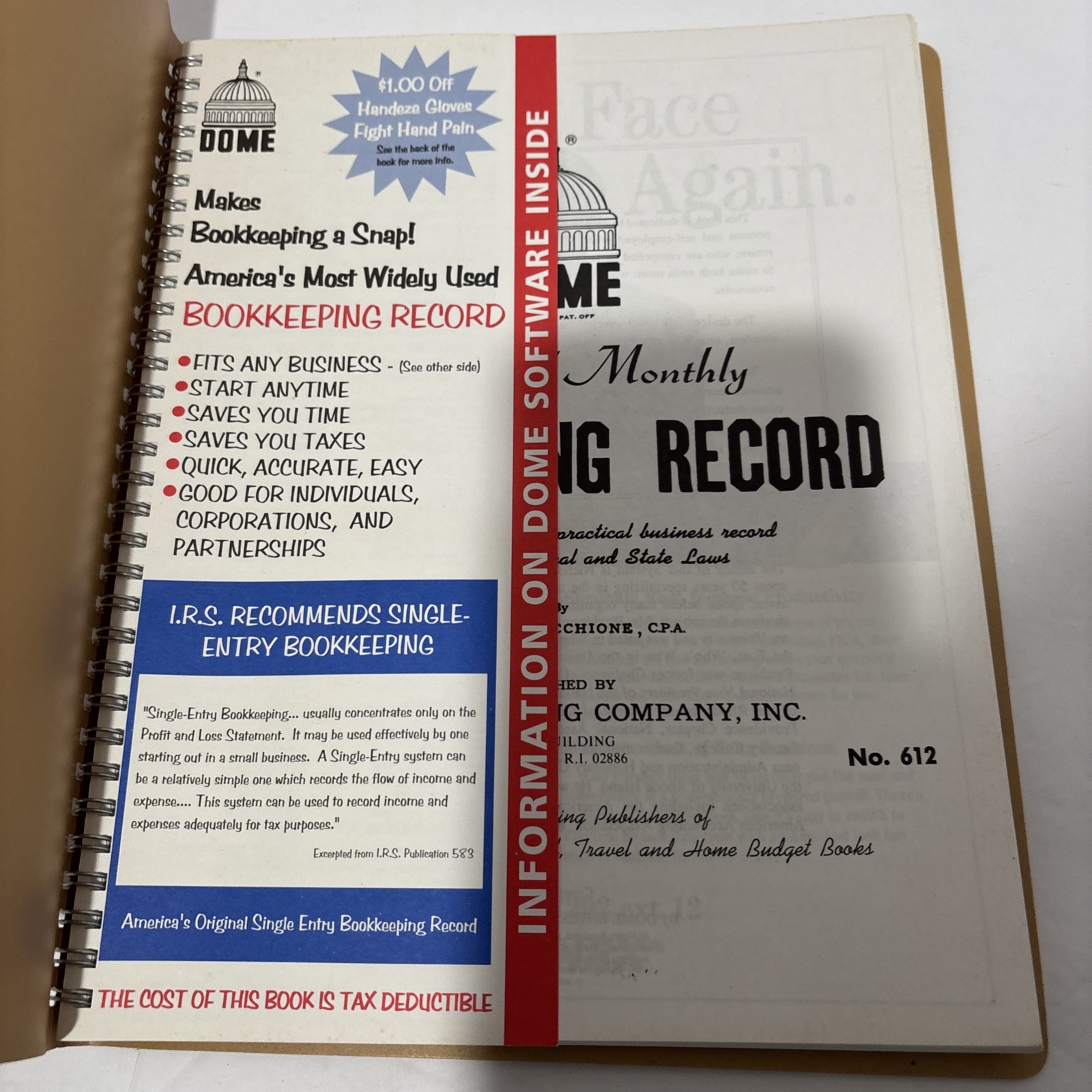 DOME Simplified Monthly Bookkeeping Record Book 2005 Spiral Bound New