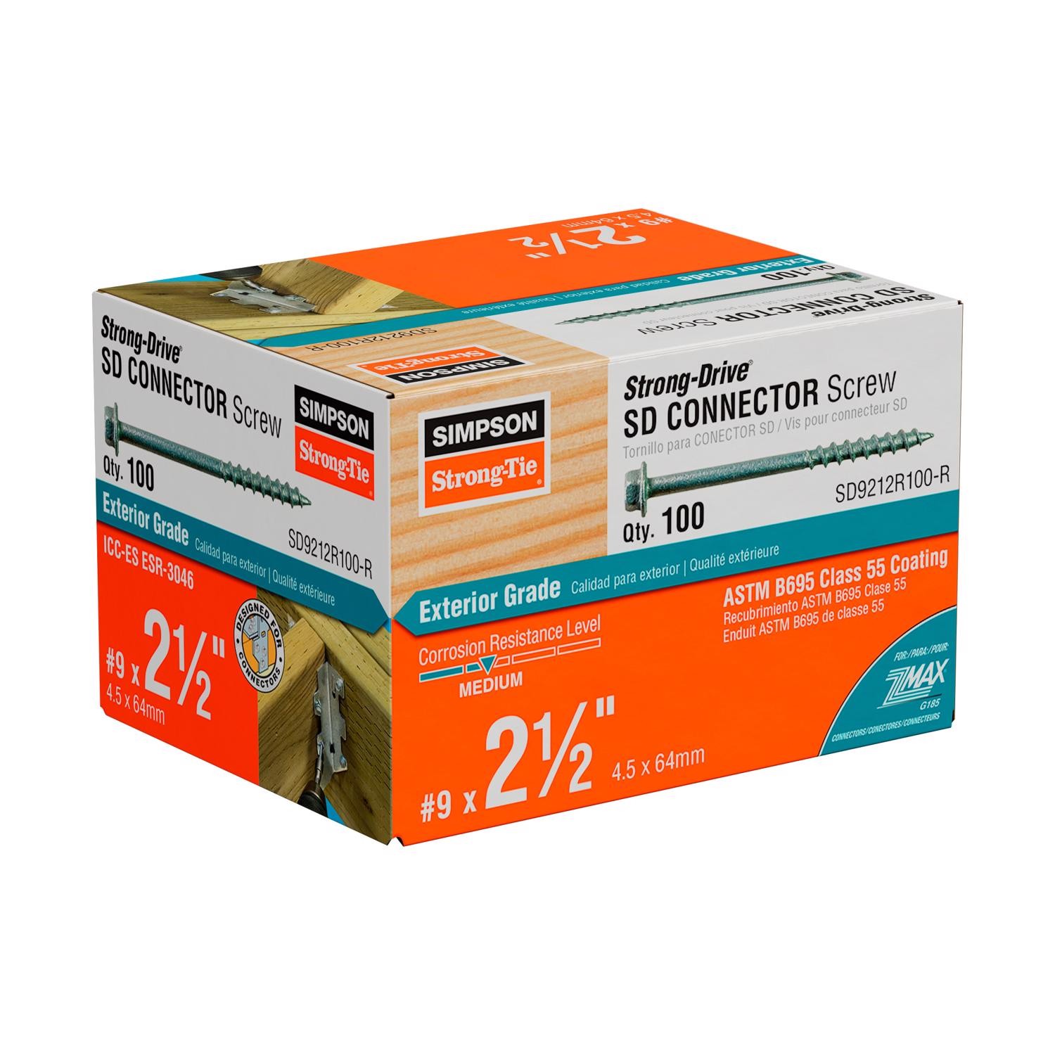 Simpson Strong-Tie SD9212R100-R Galvanized Steel Connector Screw #9 x 2.5 in.