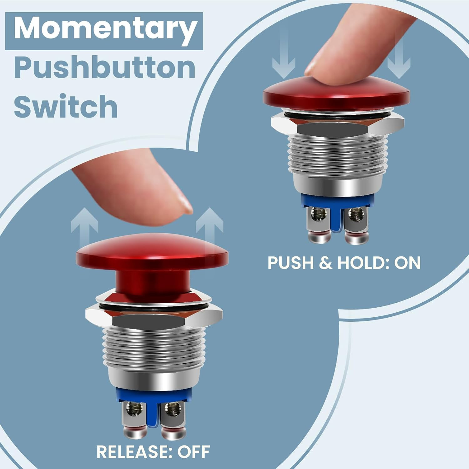 Red Mushroom Head Momentary Push Button Switch IP65 Waterproof 12V 24V 110V 250V