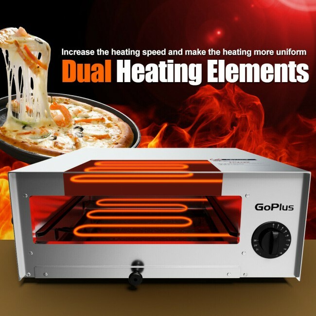 Commercial Kitchen Countertop Pizza Oven Electric Stainless Steel Pan Timer Home