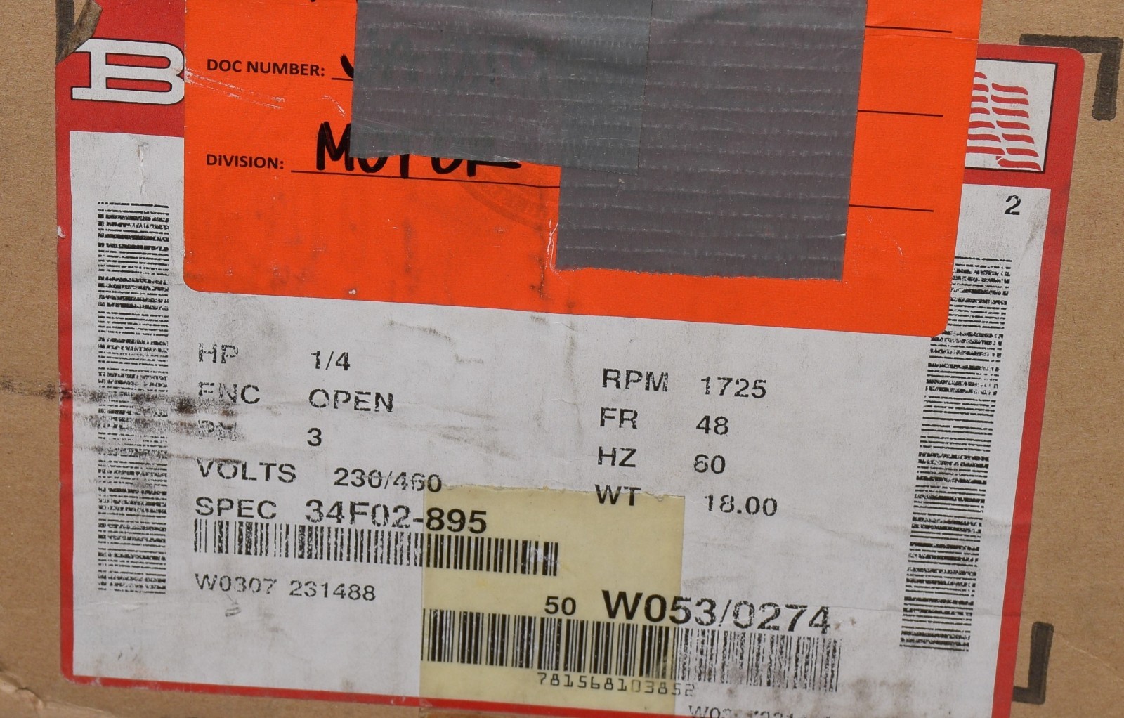 BALDOR 34F02-895 1/4 HP INDUSTRIAL ELECTRIC MOTOR 230/460 3-PHASE 1725 RPM