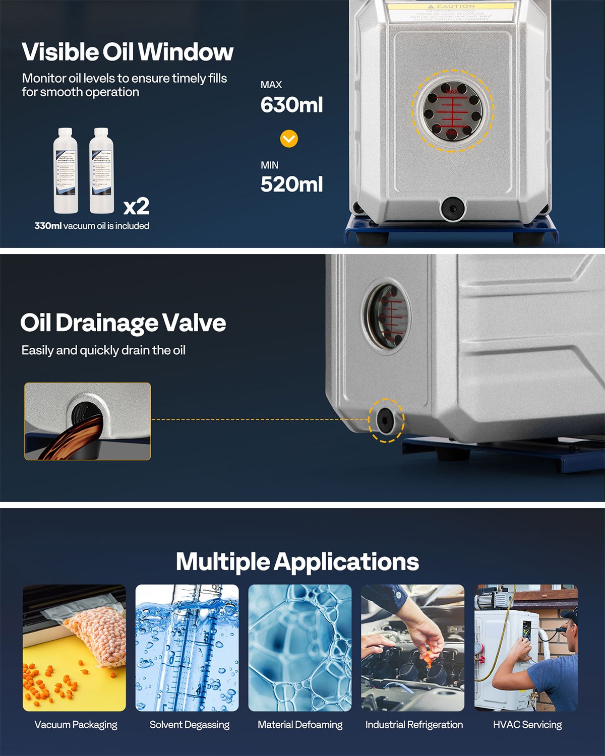 14.4 CFM 1.5HP 2 Stage HVAC Vacuum Pump w/ 2 Oil Bottle Auto AC Vacuum Pump