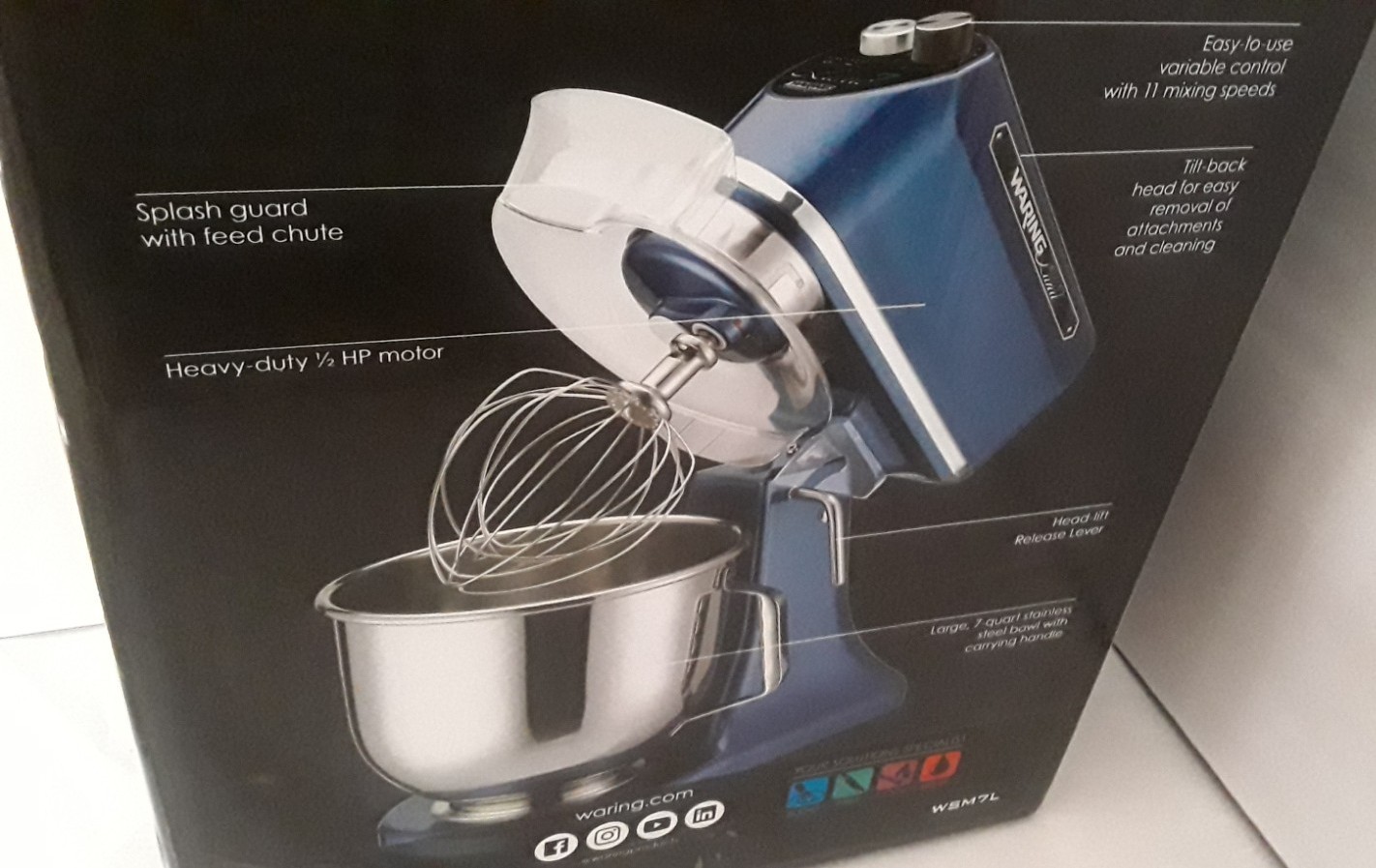 Brand New! WARING WSM7L Commercial Luna Planetary Countertop 7Qt Stand Mixer