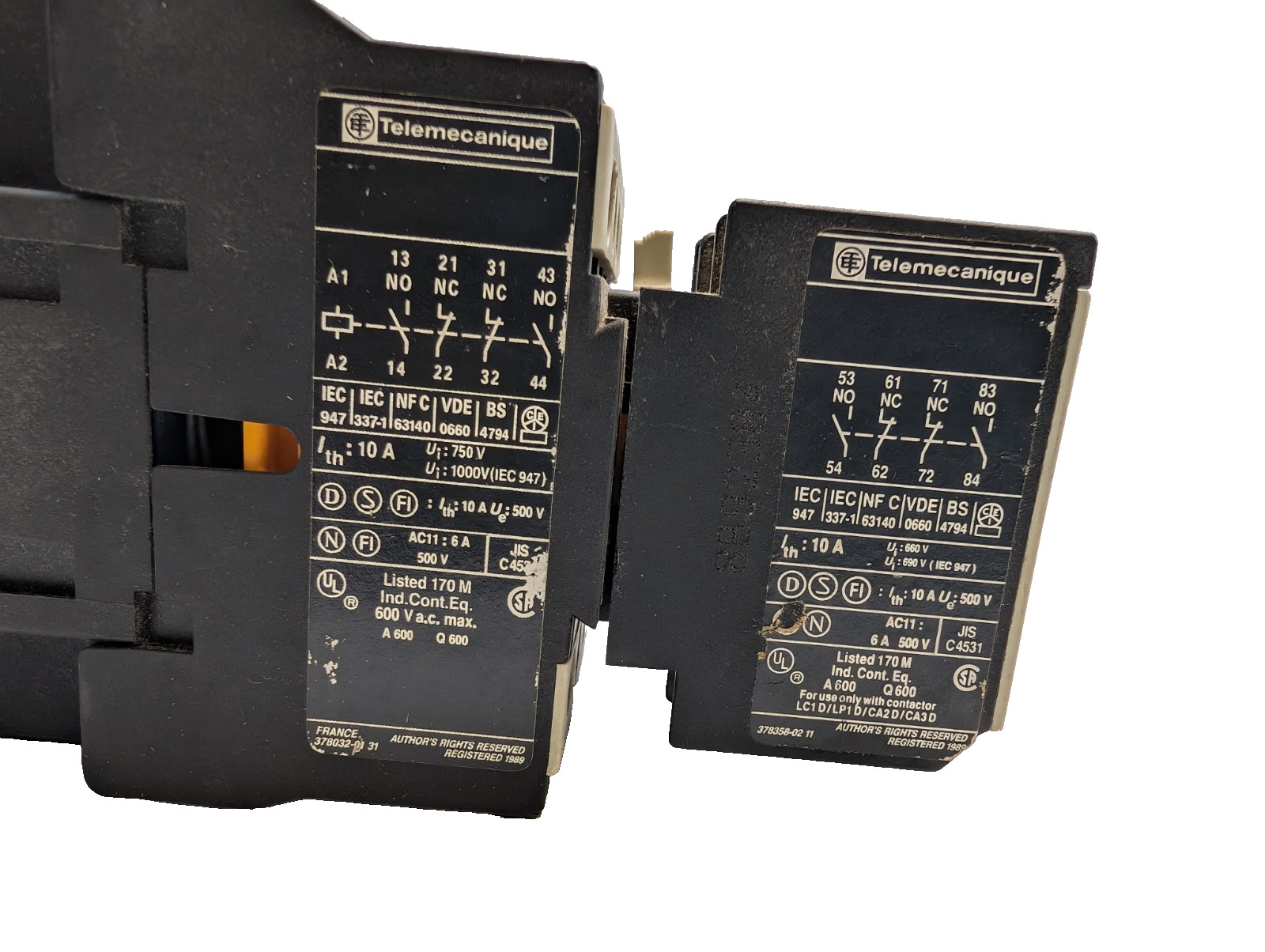TELEMECANIQUE LA1 DN 22 Auxiliary Contact Block 110V 50/60Hz