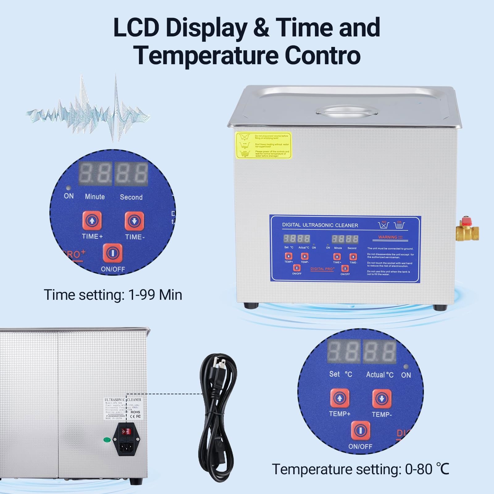 10L Ultrasonic – 240W, 40kHz, Digital Timer & Heater, Heavy-Duty Lab Cleaner