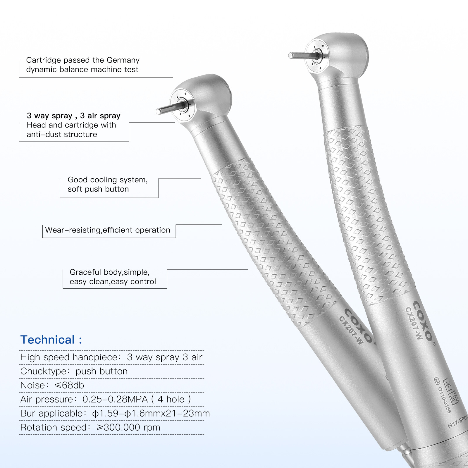 COXO Dental High Speed Handpiece Air Turbine with 4holes Coupler Standard Head