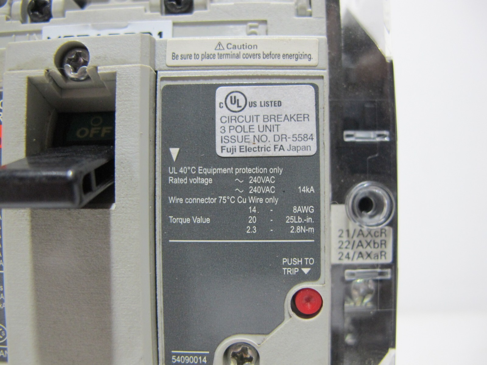 Fuji Electric BW50RAGU-3P010 10 Amp Auto Breaker 3-Pole 10A 690VAC 250VDC 14 kA