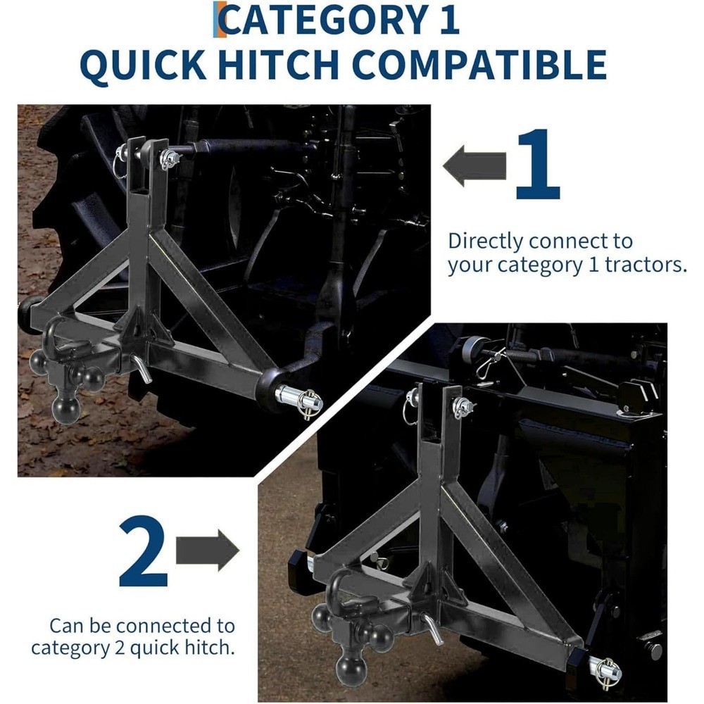 3-Point Quick Hitch 2″ Trailer Receiver For Category 1 Tractors Drawbar Attach