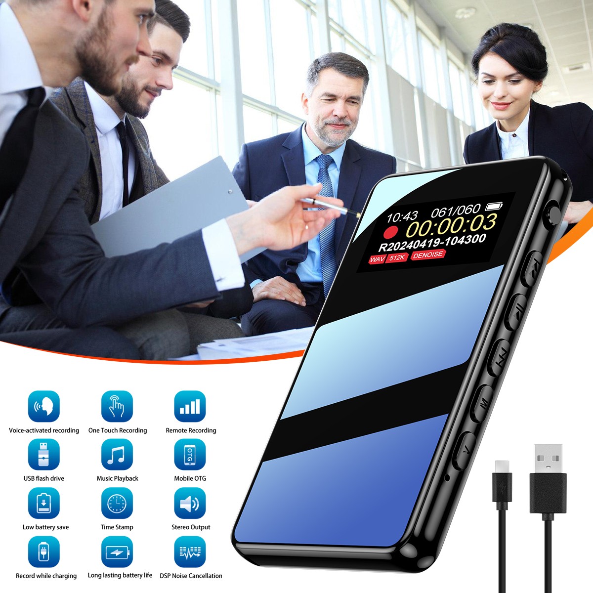 32GB Digital Voice Recorder 1536Kbps HD Voice Activated for Lectures & Meetings