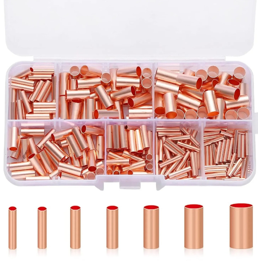 250pcs Copper Crimp Connector Kit – 7 Sizes Non-Insulated Wire Ferrules – NEW