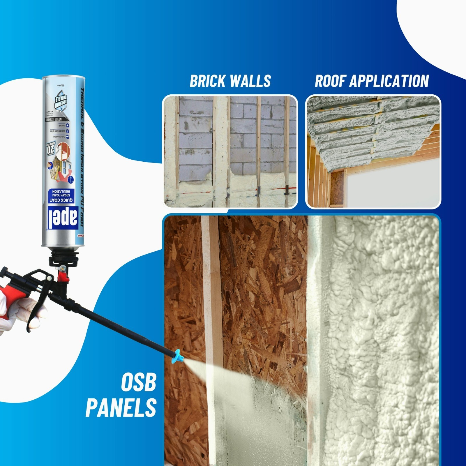 Apel Spray Foam Insulation Kit (12 x 32.80 oz./240 Bd ft) Heat and Acoustic Insu