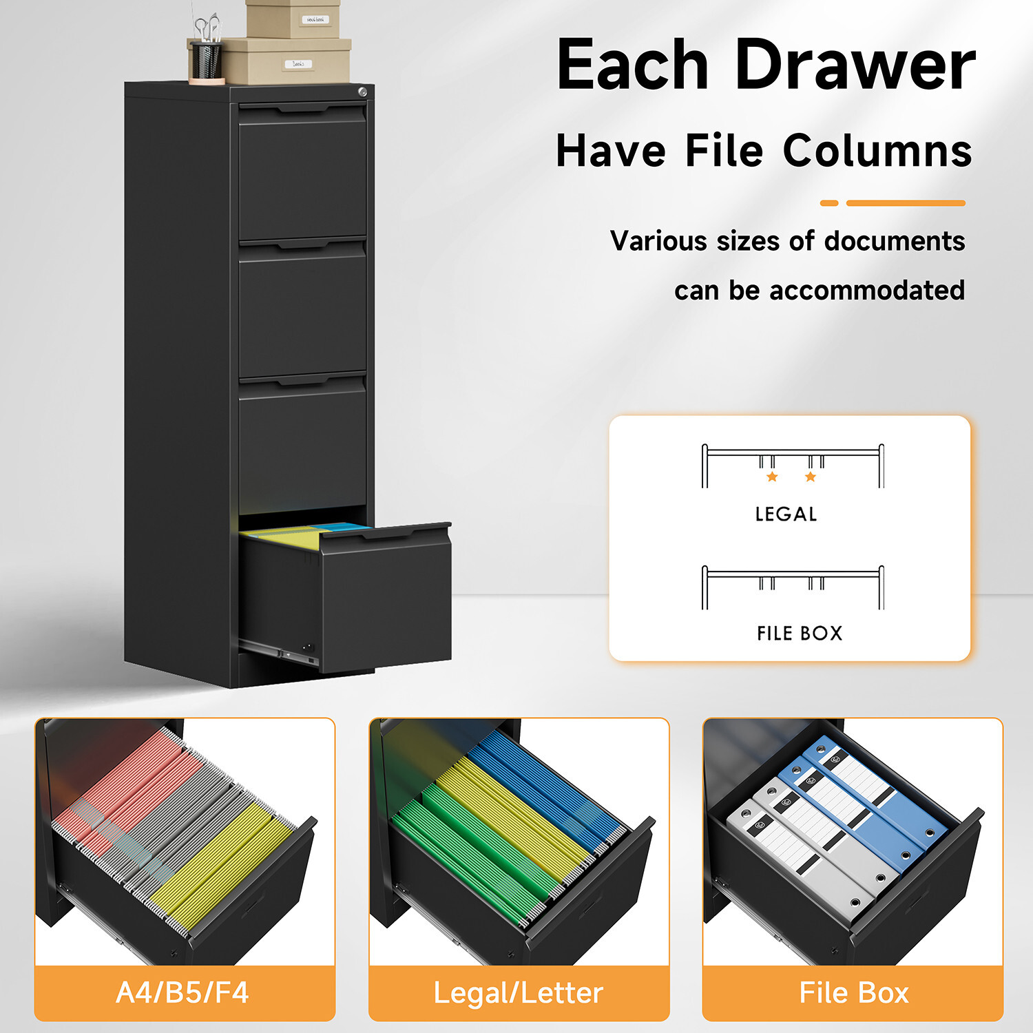 4 Drawer File Cabinet with Lock Metal Vertical Filing Cabinet for Home Office