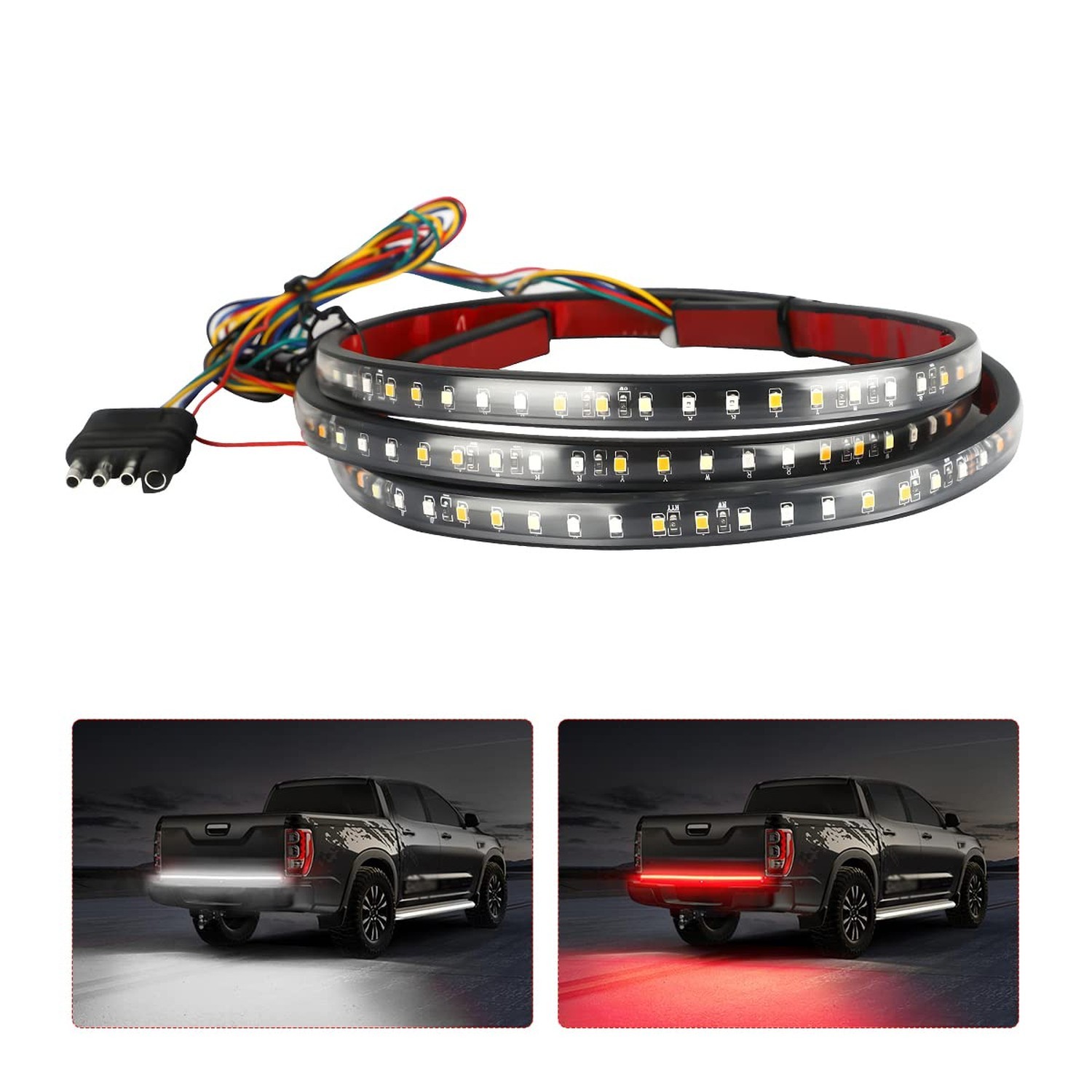 Truck Tailgate Light Bar, LED Single Row Tailgate Light Strip with Red Runnin…