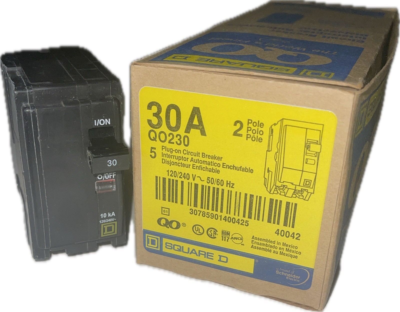Square D QO230 30 Amp 2 Pole Circuit Breaker 120/240V 10kA QO Plug-On