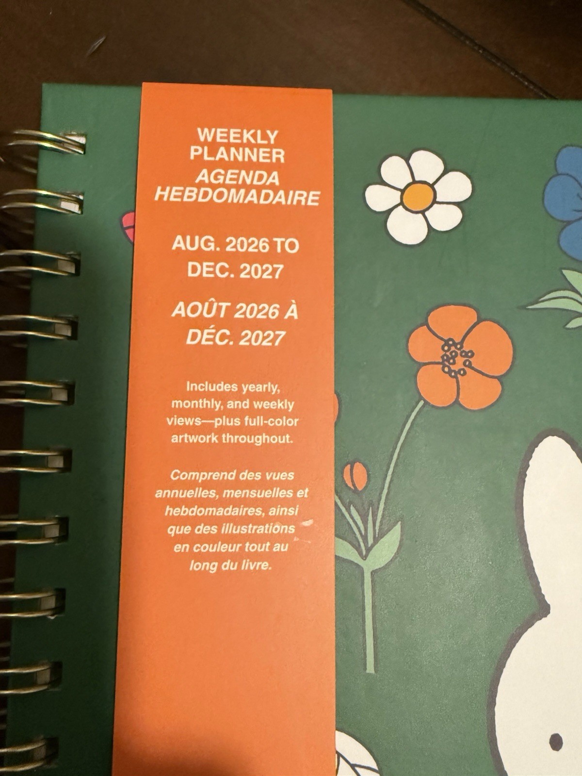 Miffy Green 17-Month Spiral Planner W/Colorful Floral Pattern:Aug 2026-Dec 2027