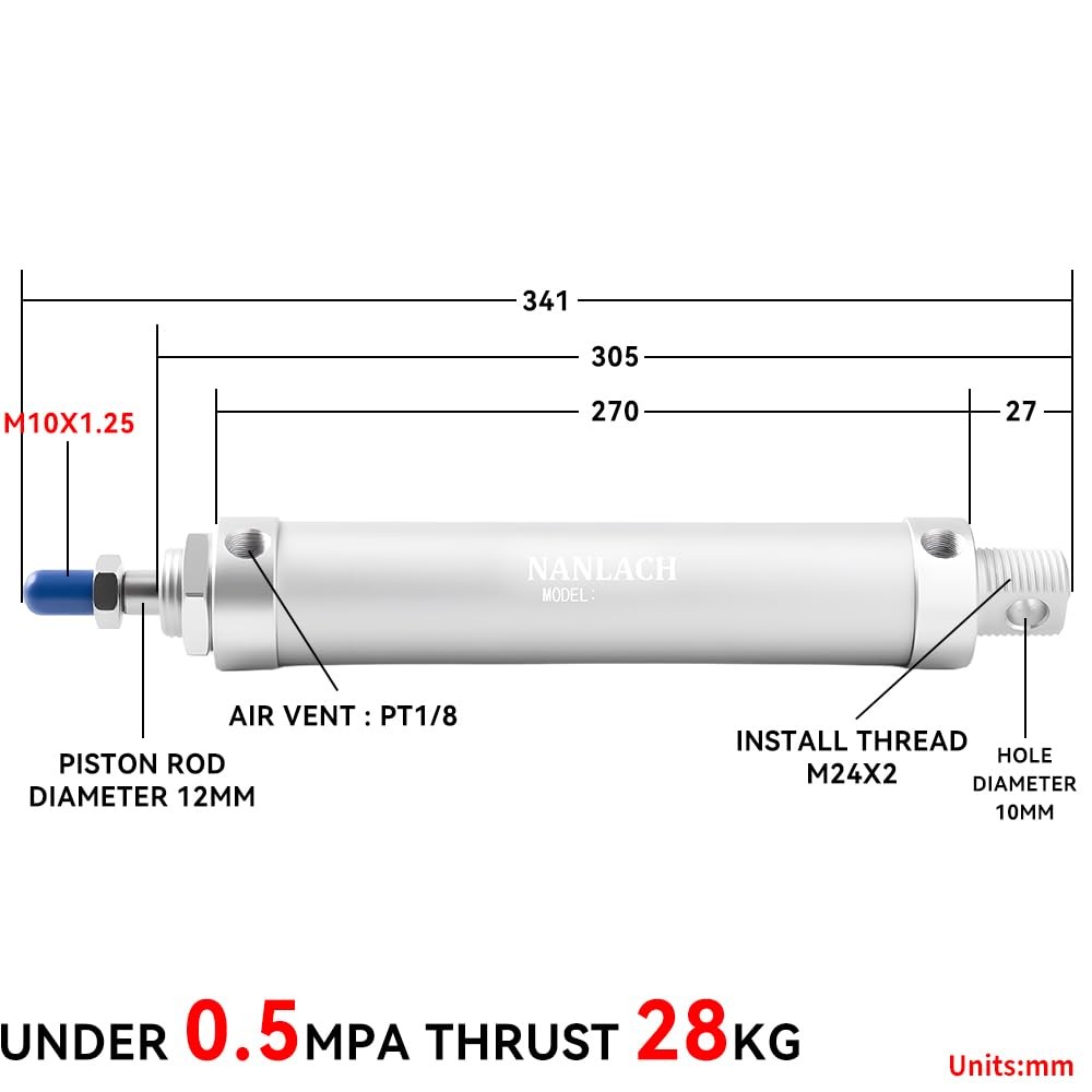 Pneumatic Air Cylinder Double Action 32mm Bore 200mm Stroke 2Pcs 8mm Fitting
