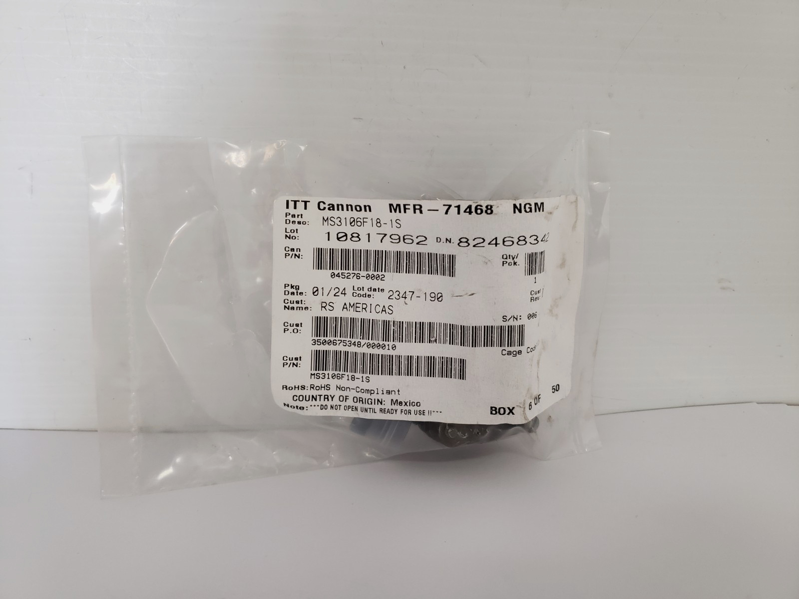 ITT CANNON MS3106F18-1S CIRCULAR CONNECTOR 10 CONTACTS SOLDER SOCKET NIB