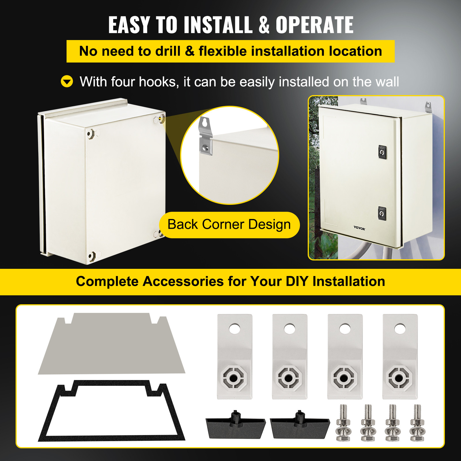 VEVOR 16x12x8″ Fiberglass Electrical Enclosure IP65 Wall Mount Junction Box