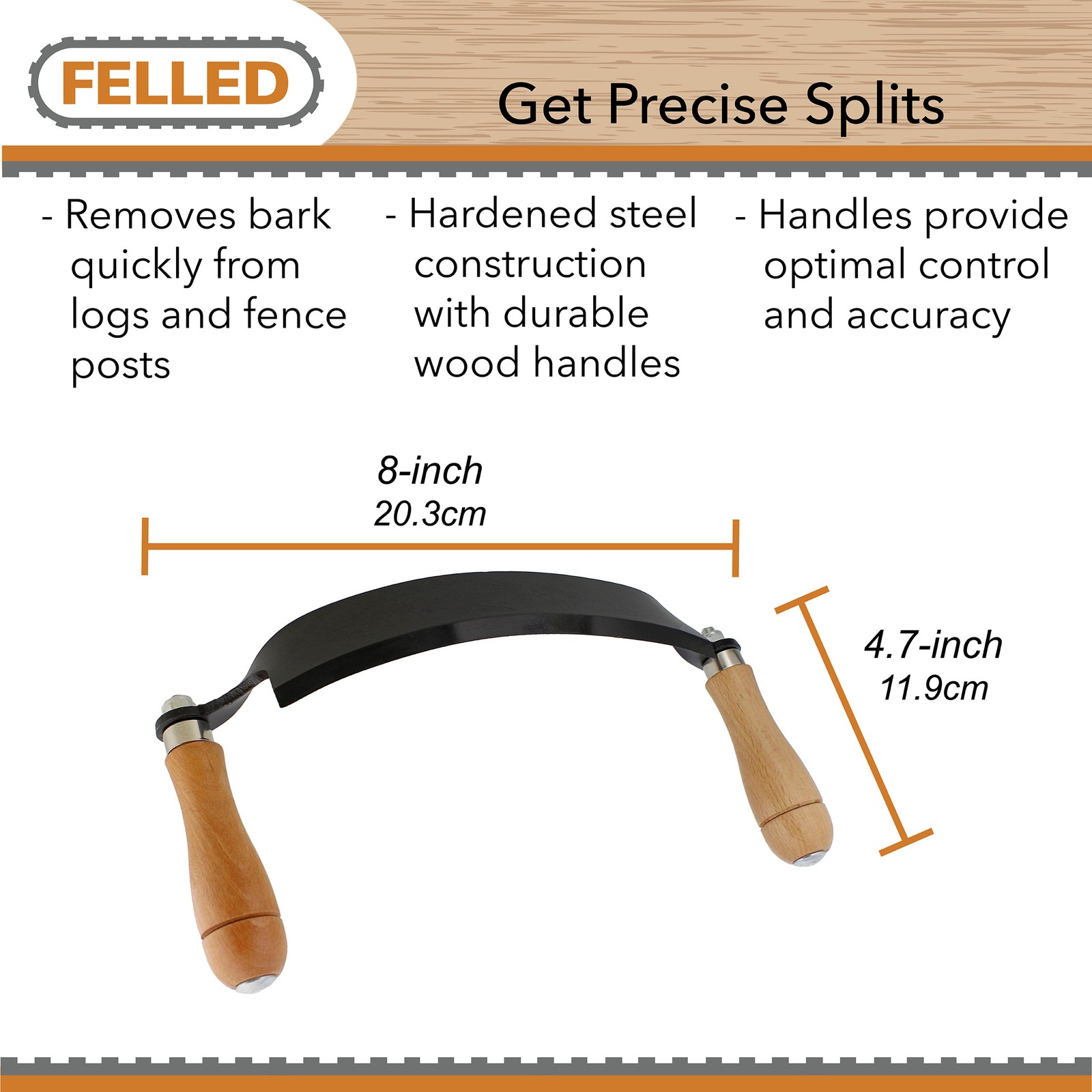 Felled | Draw Shave Knife – 8 IN Curved Draw Knife Curved Woodworking Tool