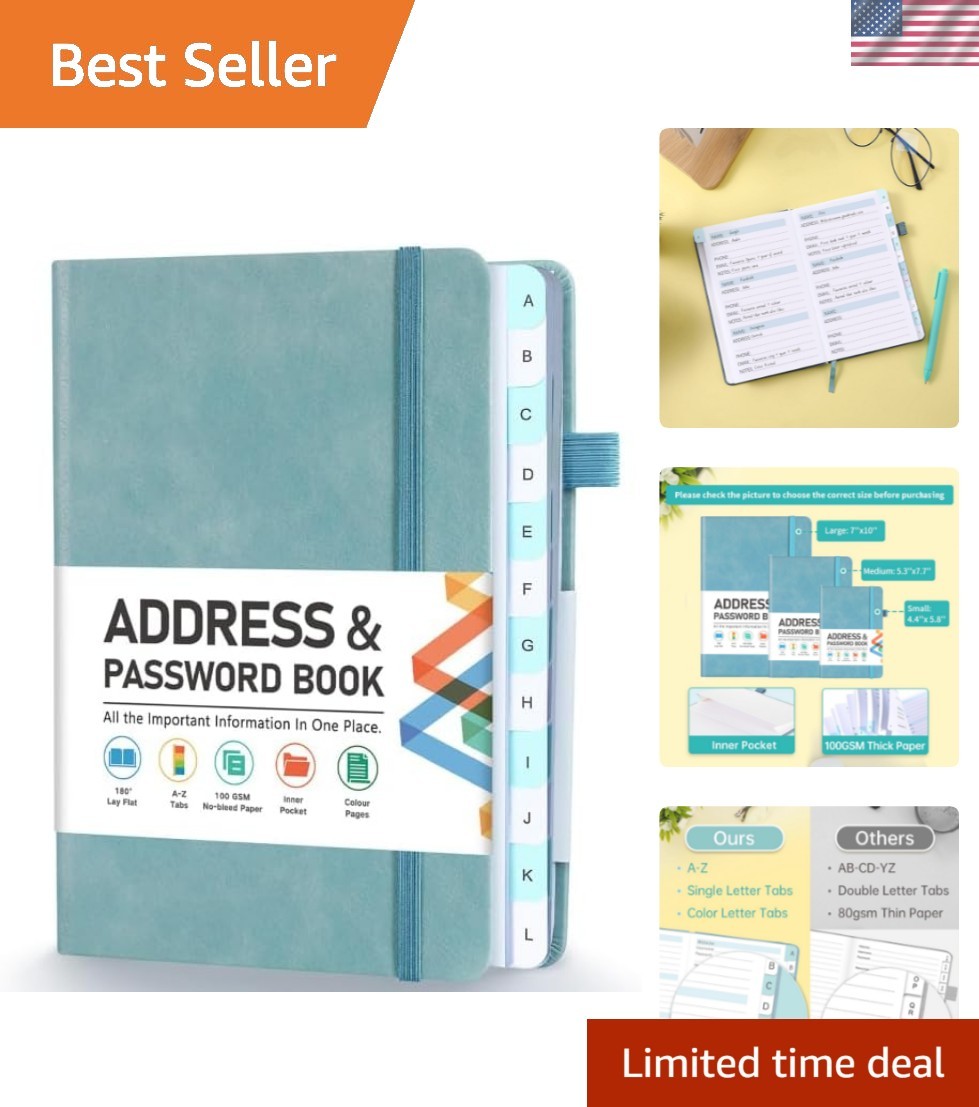Address Book, Address and Password Keeper Book with Alphabetical Tabs, Hardco…