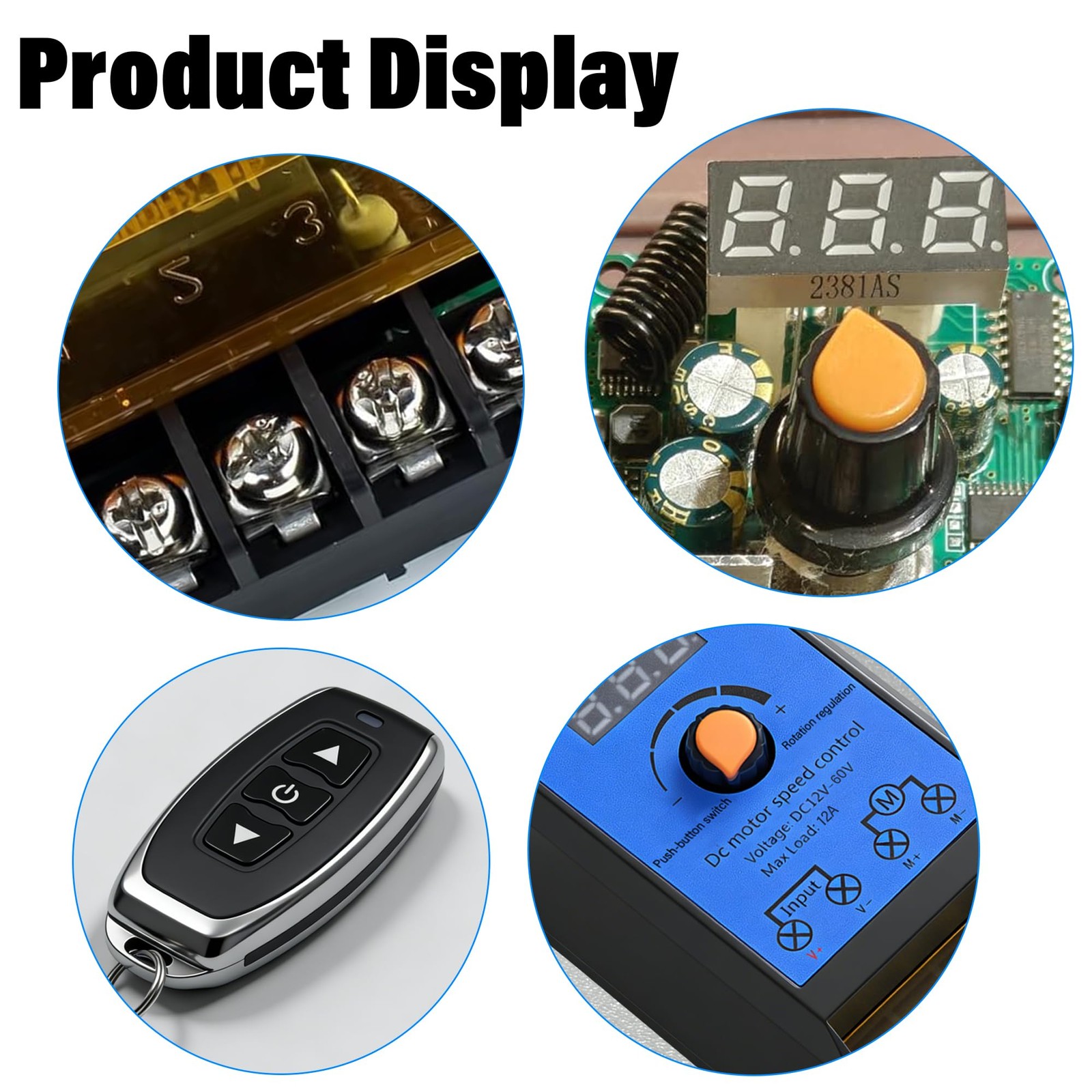 DC 12V60V 12A Motor Speed Controller with 2 Wireless Remotes,PWM Variable Spe…
