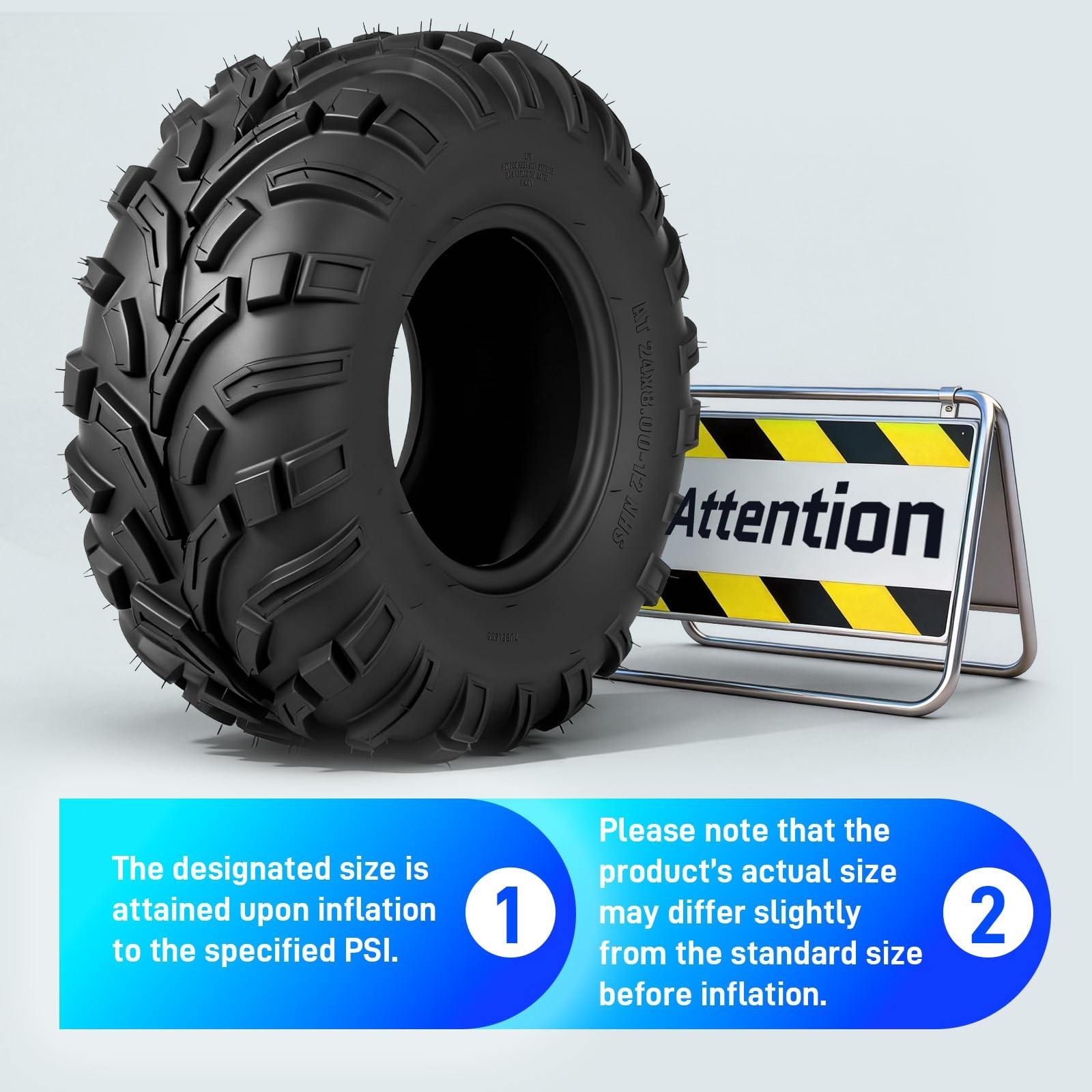 24×8-12 ATV UTV Tires 6 PR All-Terrain for Sand Mud Trail Tubeless Pack of 2