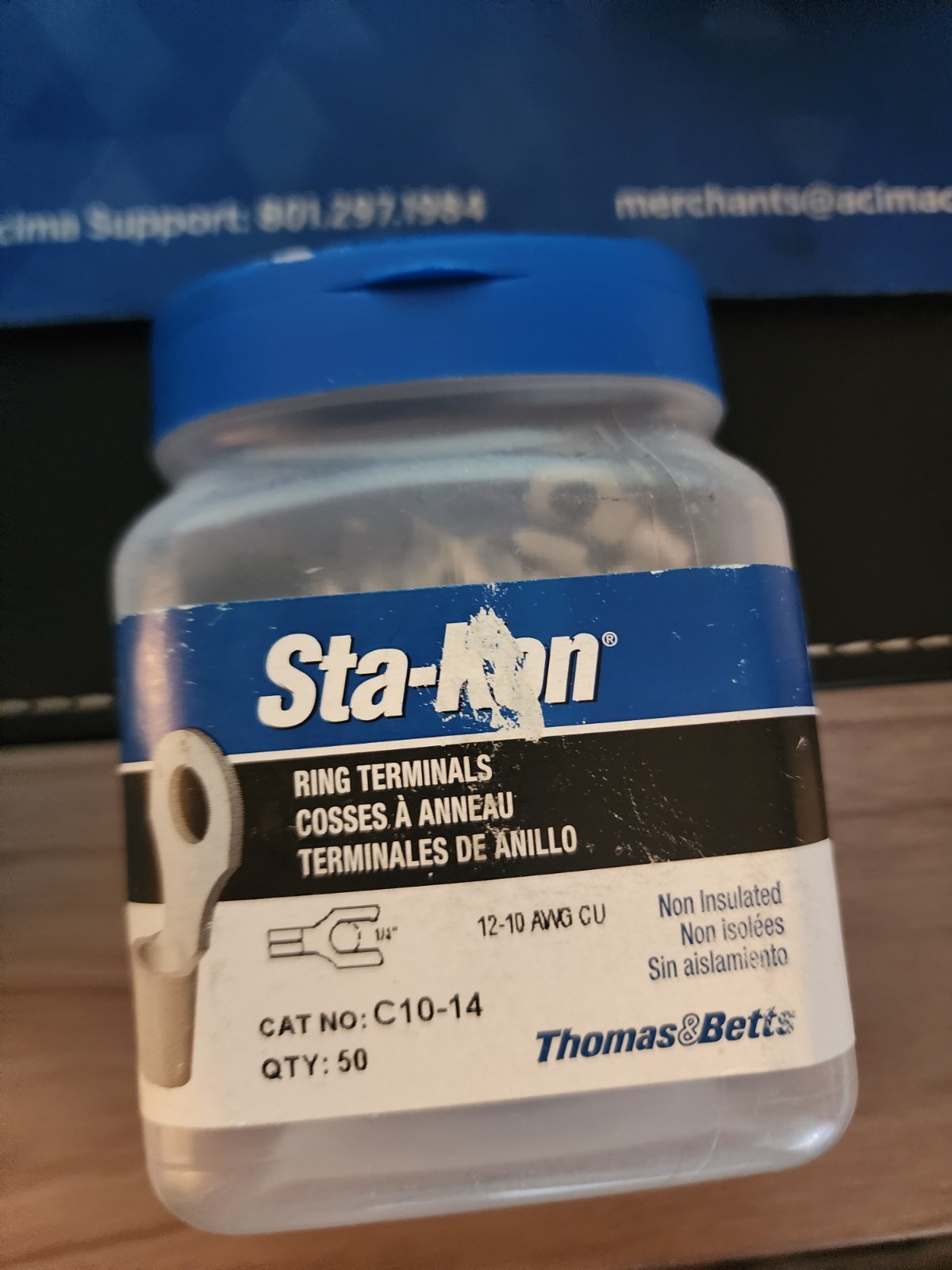 Sta-Kon C10-14 Ring Terminal, 1/4 In Stud Size, 10 Awg, 600 V, Bare Insulated,