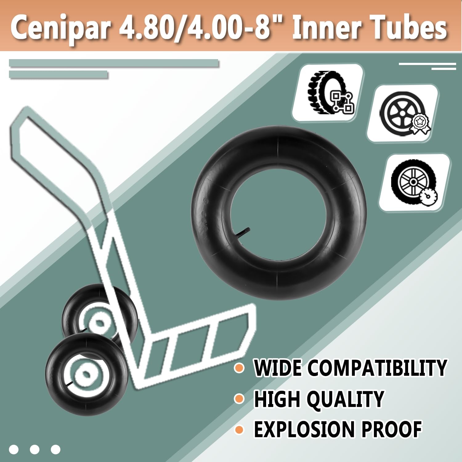 4.80/4.00-8″ Tire Inner Tubes by Cenipar For Heavy Duty 2pack