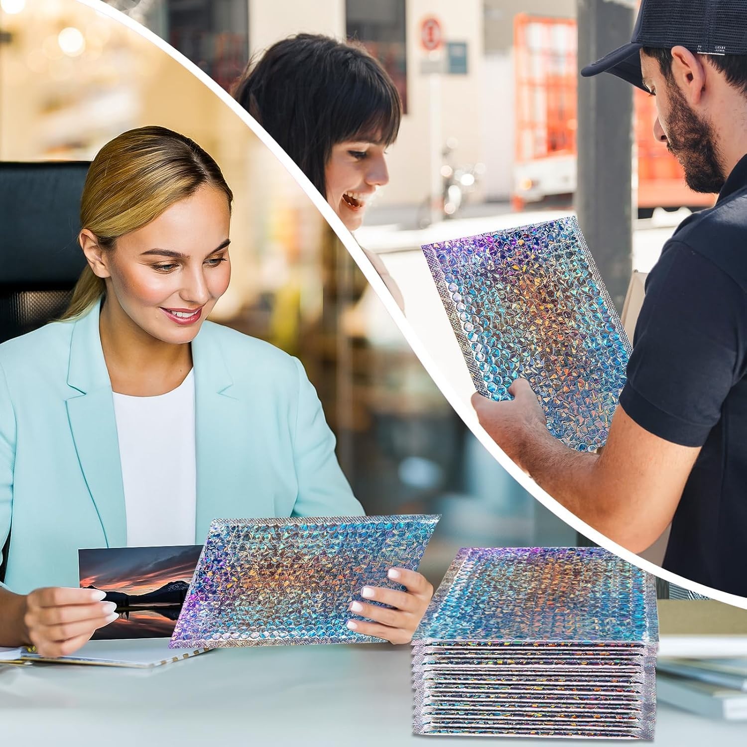 Holographic Bubble Mailers,30 Pcs Metallic Bubble Mailers,6.5 x 9 Inch Poly P…