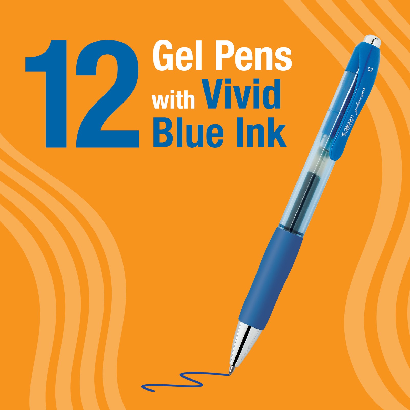 BIC Gelocity Pro Blue Gel Pens, Medium Point (0.7 mm), Blue Ink, 12-Count