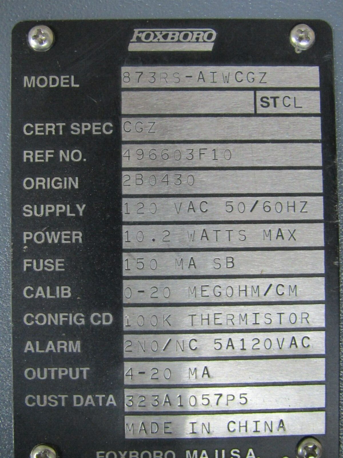 💥FOXBORO ELECTROCHEMICAL RESISTIVITY ANAZLYZER 120 VAC 873RS-AIWCGZ