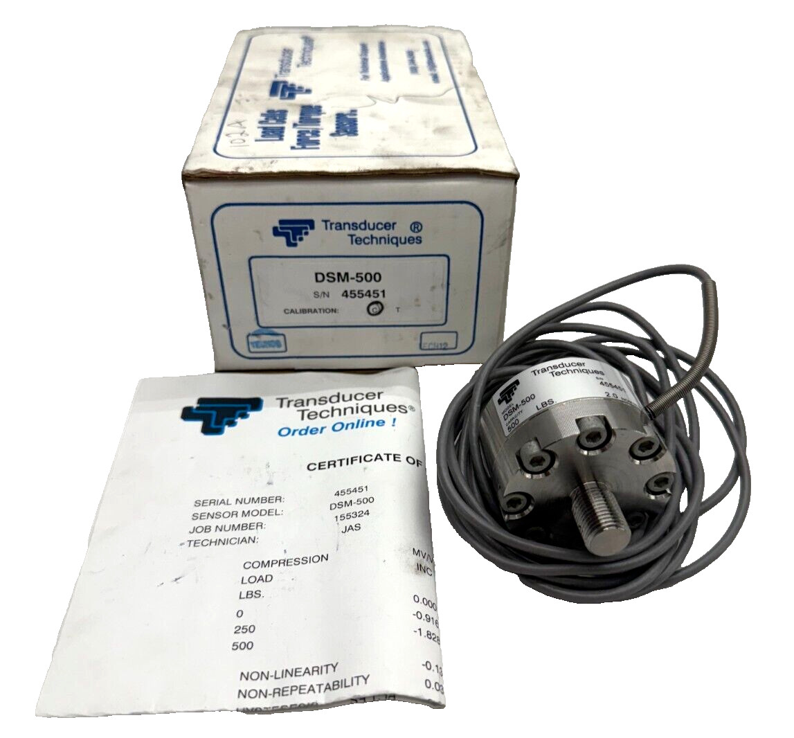 Transducer Techniques DSM-500 – Compression Load Cell Sensor, 0-500 lb