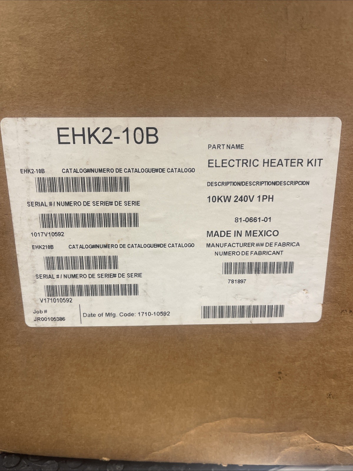 TUTCO EHK2-10B 10kW 240V Electric Heater Kit