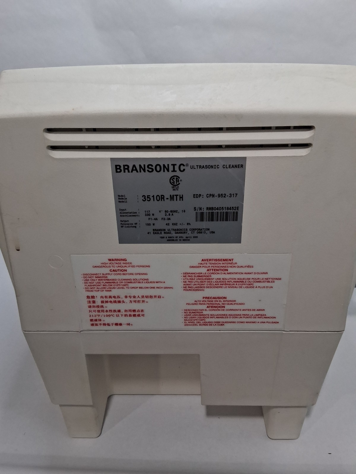 BRANSON 3510 ULTRASONIC CLEANER 3510R-MTH HEATED Bransonic